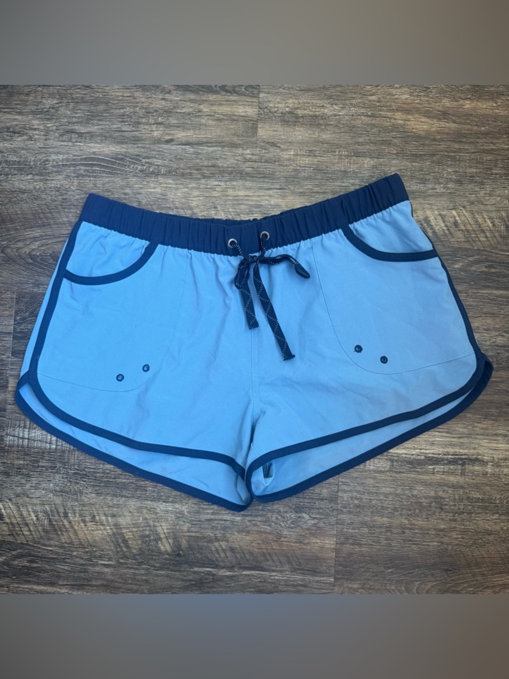 Patagonia Light Blue Athletic Shorts with Navy Trim